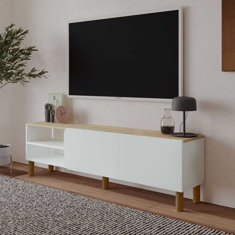 Relento TV-benk 150 cm - hvit, Sapphire-eik - Møbler - Mediamøbel & tv møbel - TV-benk & mediabenk