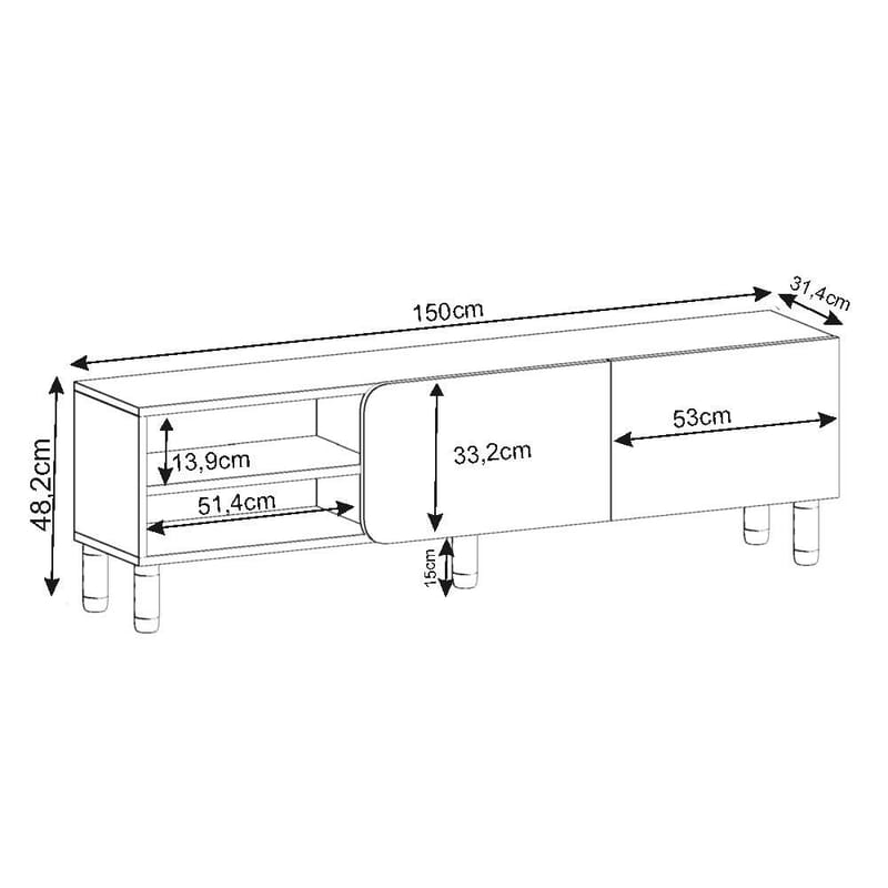 Relento TV-benk 150 cm - varm eik, sapphire eik - Møbler - Mediamøbel & tv møbel - TV-benk & mediabenk