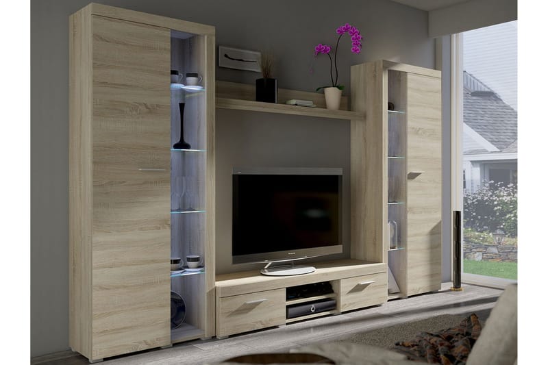 Rumba TV-møbelsett 300x34x190 cm, Beige / Grå /  Hvit