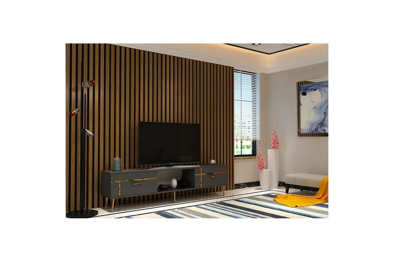 Safiya TV-benk 150 cm - Antrasitt/Gull - Møbler - Mediamøbel & tv møbel - TV-benk & mediabenk