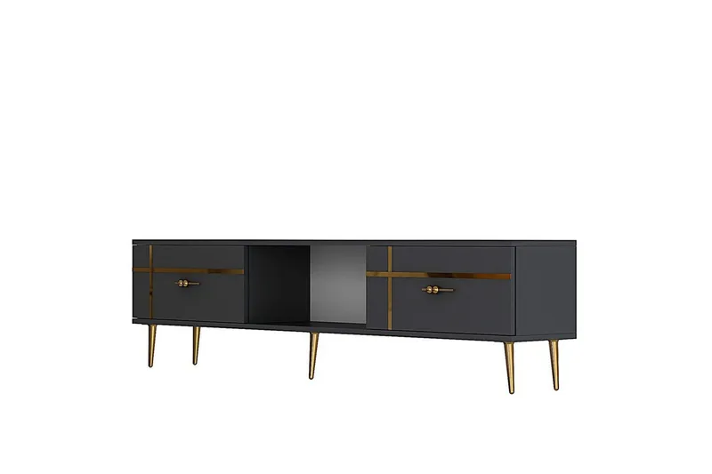 Safiya TV-benk 150 cm, Antrasitt/Gull