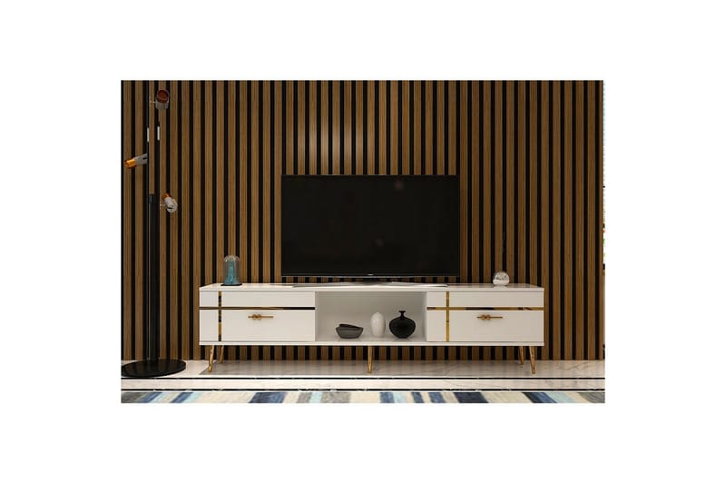 Safiya TV-benk 150 cm - Hvit/Gull - Møbler - Mediamøbel & tv møbel - TV-benk & mediabenk