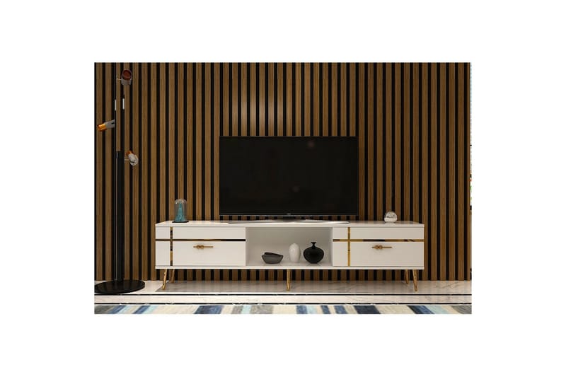 Safiya TV-benk 150 cm - Hvit/Gull - Møbler - Mediamøbel & tv møbel - TV-benk & mediabenk