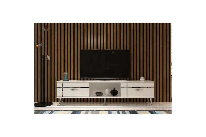 Safiya TV-benk 150 cm - Hvit/Sølv - Møbler - Mediamøbel & tv møbel - TV-benk & mediabenk