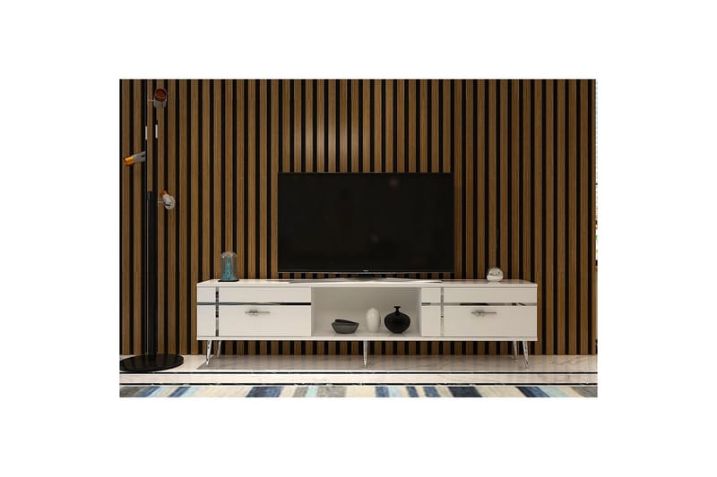Safiya TV-benk 150 cm - Hvit/Sølv - Møbler - Mediamøbel & tv møbel - TV-benk & mediabenk