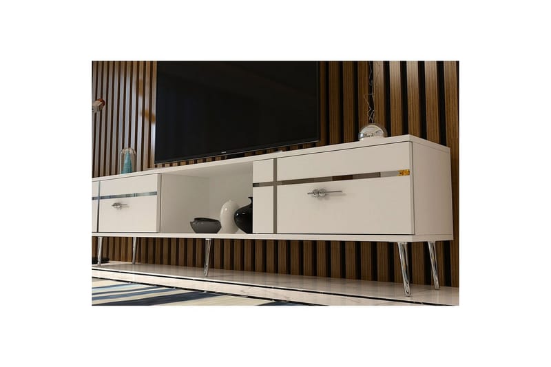 Safiya TV-benk 150 cm - Hvit/Sølv - Møbler - Mediamøbel & tv møbel - TV-benk & mediabenk