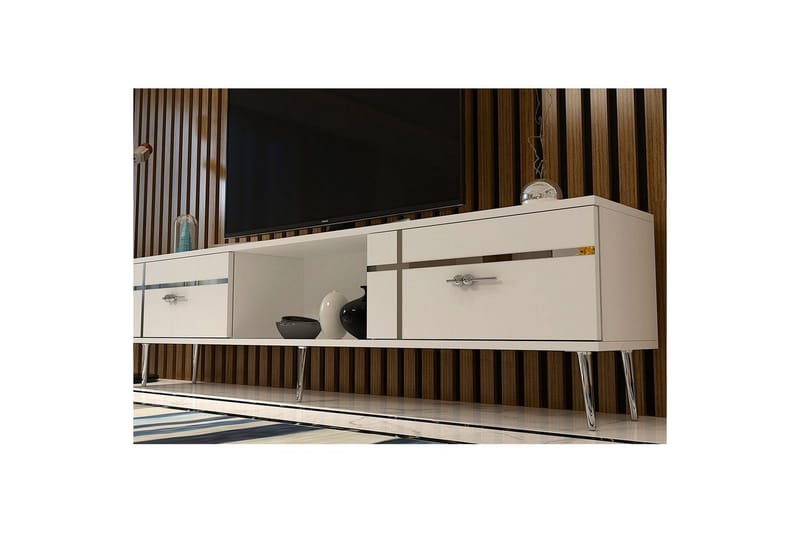 Safiya TV-benk 150 cm - Hvit/Sølv - Møbler - Mediamøbel & tv møbel - TV-benk & mediabenk