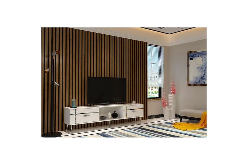 Safiya TV-benk 150 cm - Hvit/Sølv - Møbler - Mediamøbel & tv møbel - TV-benk & mediabenk