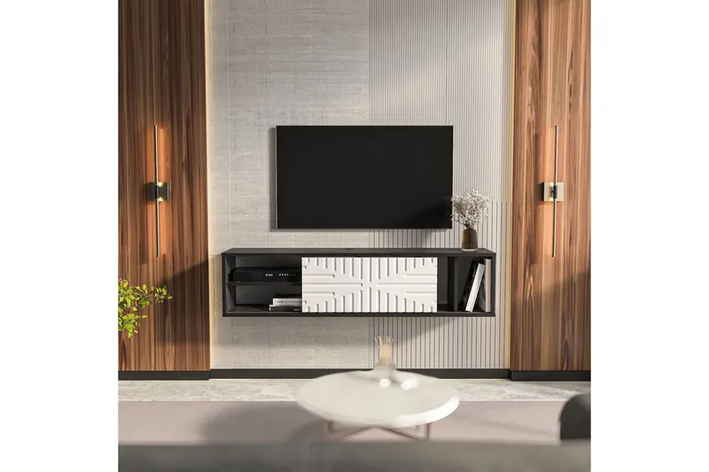 Saller TV-benk 140 cm - Sort/Hvit - Møbler - Mediamøbel & tv møbel - TV-benk & mediabenk