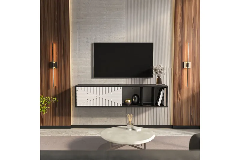 Saller TV-benk 140 cm - Sort/Hvit - Møbler - Mediamøbel & tv møbel - TV-benk & mediabenk