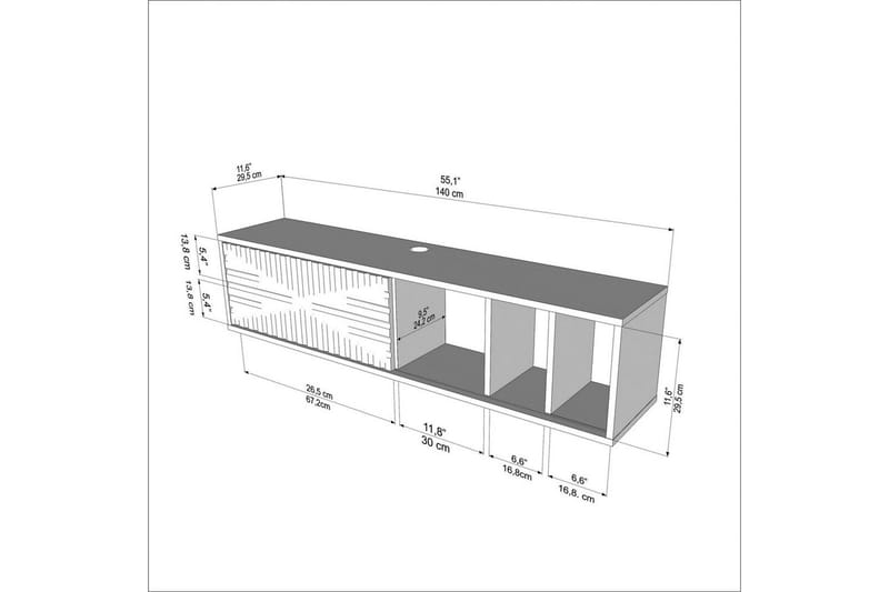 Saller TV-benk 140 cm - Valnøtt/Hvit - Møbler - Mediamøbel & tv møbel - TV-benk & mediabenk
