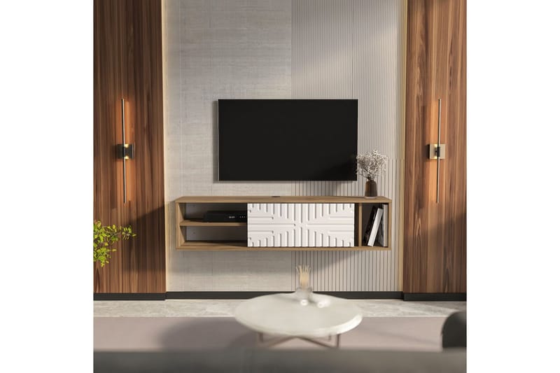 Saller TV-benk 140 cm - Valnøtt/Hvit - Møbler - Mediamøbel & tv møbel - TV-benk & mediabenk