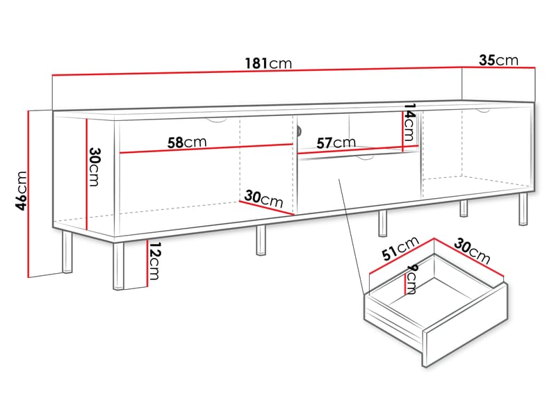 Salmor TV-benk 181 cm - Hvit - Møbler - Mediamøbel & tv møbel - TV-benk & mediabenk