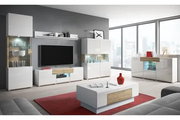 Saran TV-benk 208 cm - Eik/Hvit høyglans - Møbler - Mediamøbel & tv møbel - TV-benk & mediabenk