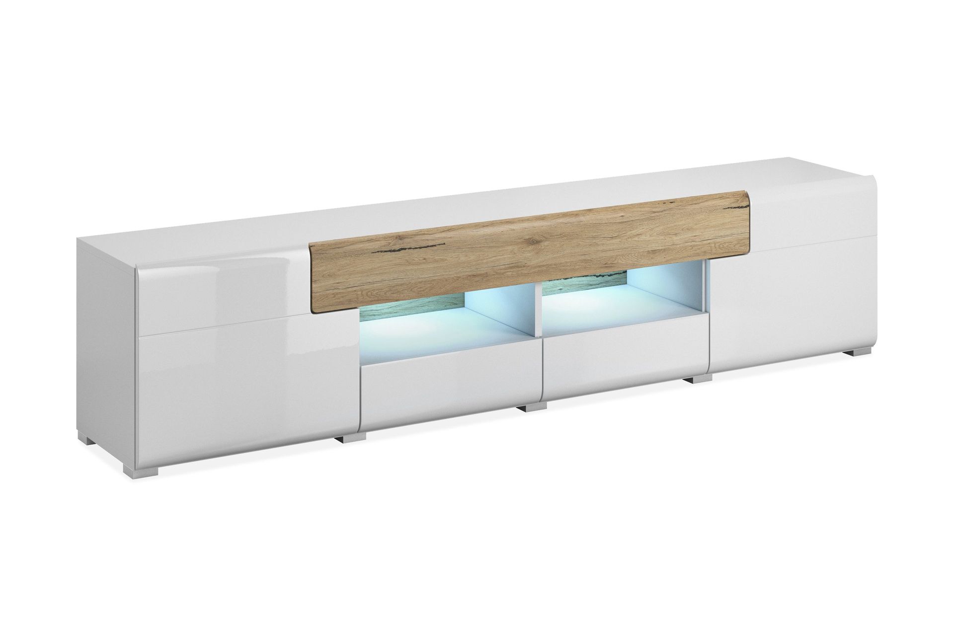 Saran TV-benk 208 cm - Eik/Hvit høyglans