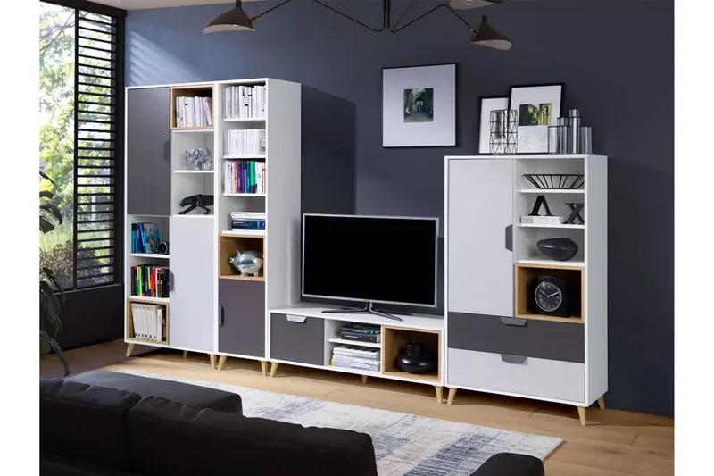 Sayuki Tv-Møbelsett 120 cm, Hvit/Grå