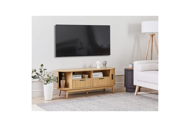 Selah Frittstående TV-benk 120 cm med Oppbevaring i Lyst Tre - Brun - Møbler - Mediamøbel & tv møbel - TV-benk & mediabenk