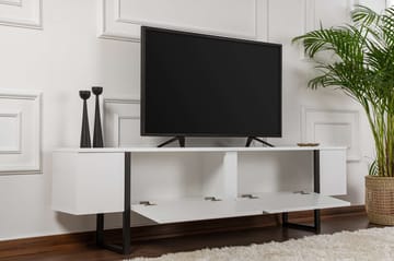 Serenity Gulvstående TV-benk 180 cm med Oppbevaring i Tre med Metallben - Hvit - Møbler - Mediamøbel & tv møbel - TV-benk & mediabenk