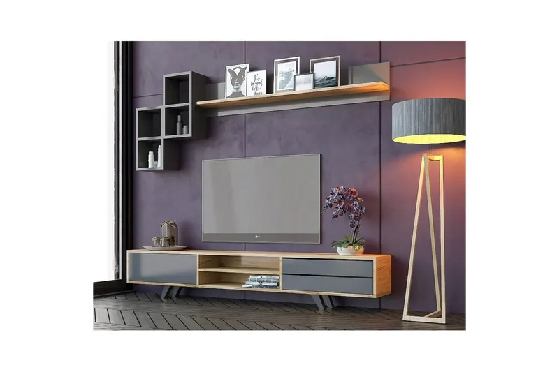 Seyra TV-møbelsett 180x40 cm - Antrasitt/Eik - Møbler - Mediamøbel & tv møbel - TV-møbelsett