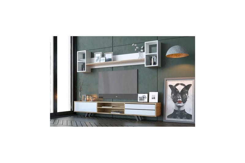 Seyra Tv-stativ 45 cm - Hvit/Eik - Møbler - Mediamøbel & tv møbel - Mediestativ & veggfeste