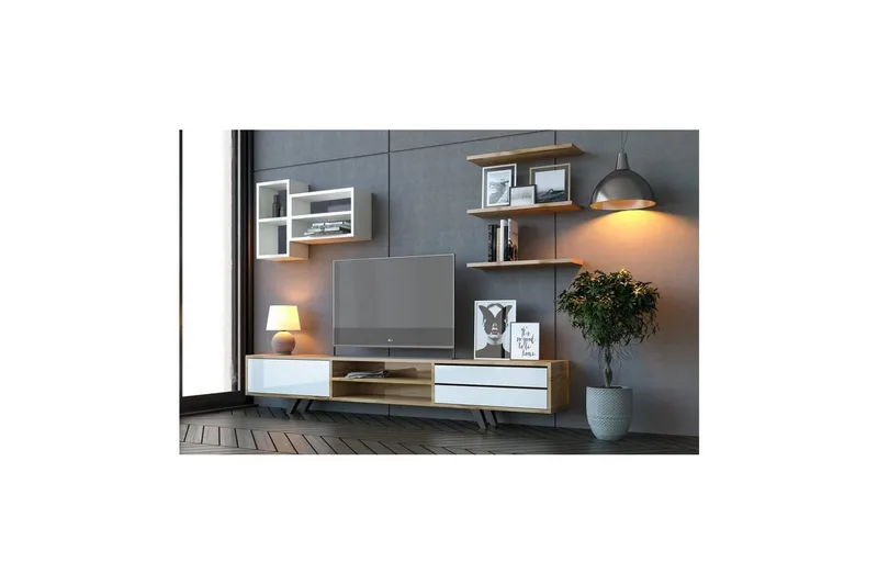 Seyra Tv-stativ 45 cm - Hvit/Eik - Møbler - Mediamøbel & tv møbel - TV-møbelsett