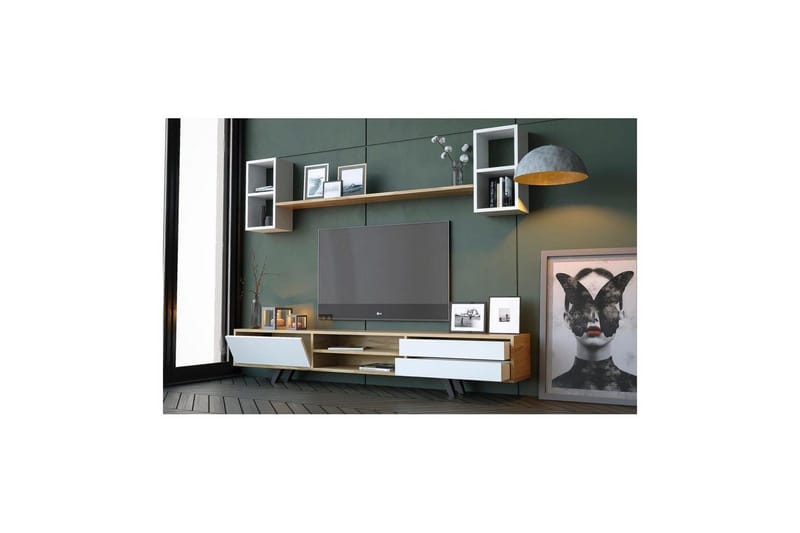 Seyra Tv-stativ 45 cm - Hvit/Eik - Møbler - Mediamøbel & tv møbel - TV-møbelsett