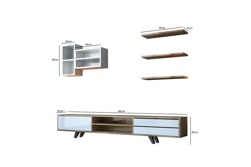 Seyra Tv-stativ 45 cm - Hvit/Eik - Møbler - Mediamøbel & tv møbel - TV-møbelsett