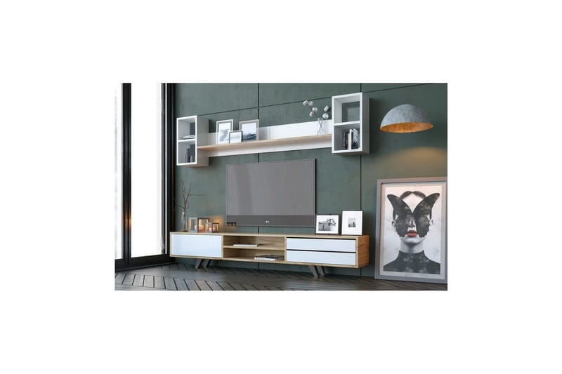 Seyra Tv-stativ 45 cm - Hvit/Eik - Møbler - Mediamøbel & tv møbel - Mediestativ & veggfeste