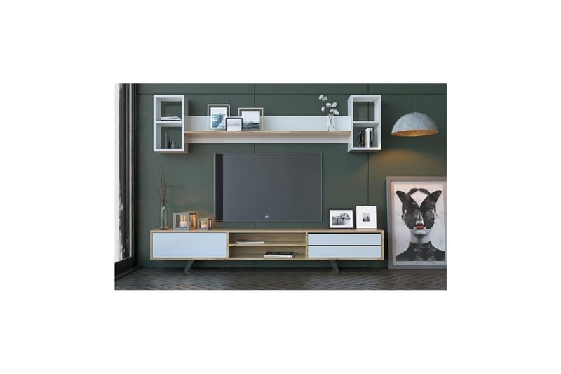 Seyra Tv-stativ 45 cm - Hvit/Eik - Møbler - Mediamøbel & tv møbel - Mediestativ & veggfeste