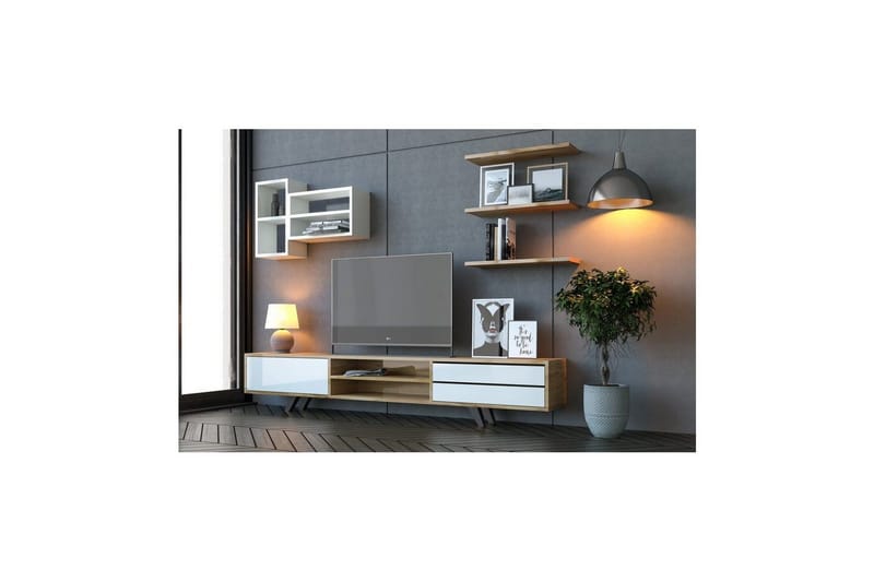 Seyra Tv-stativ 45 cm - Hvit/Eik - Møbler - Mediamøbel & tv møbel - Mediestativ & veggfeste