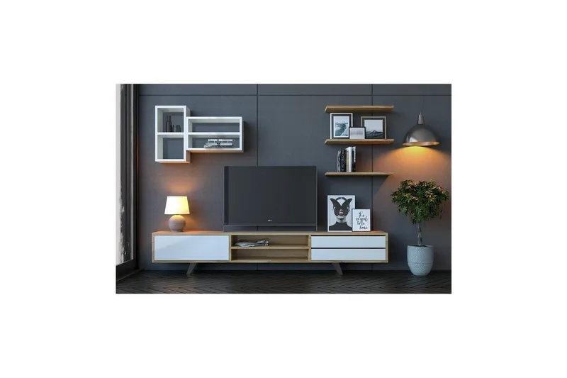 Seyra Tv-stativ 45 cm - Hvit/Eik - Møbler - Mediamøbel & tv møbel - Mediestativ & veggfeste