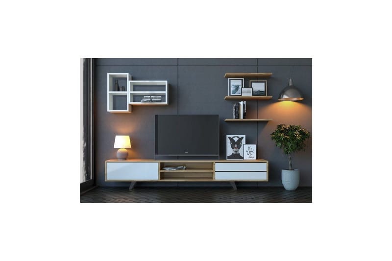 Seyra Tv-stativ 45 cm - Hvit/Eik - Møbler - Mediamøbel & tv møbel - TV-møbelsett