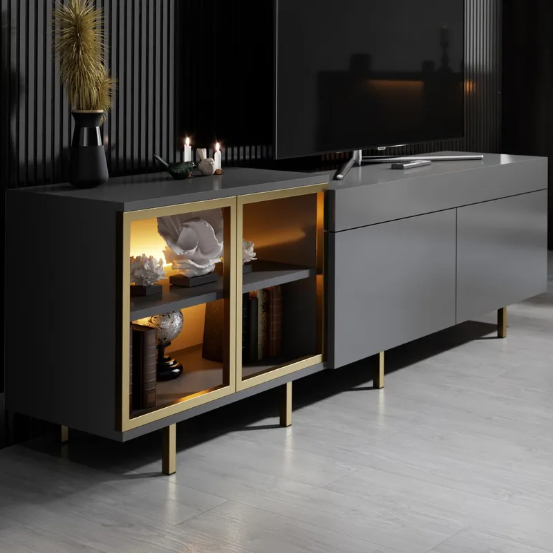 Seyring TV-benk 190 cm - Antrasitt og gull - Møbler - Mediamøbel & tv møbel - TV-benk & mediabenk