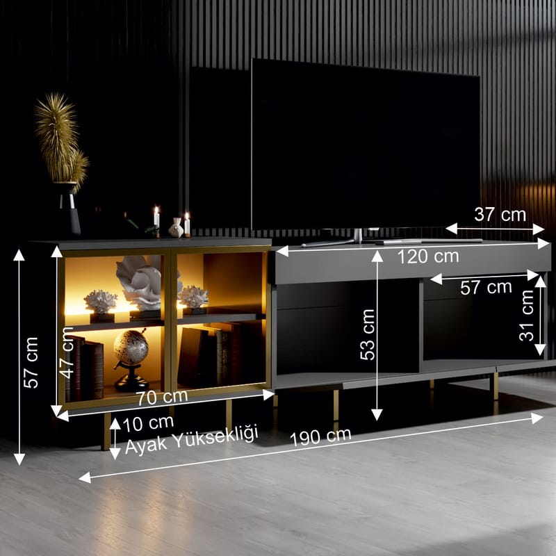 Seyring TV-benk 190 cm - Antrasitt og gull - Møbler - Mediamøbel & tv møbel - TV-benk & mediabenk