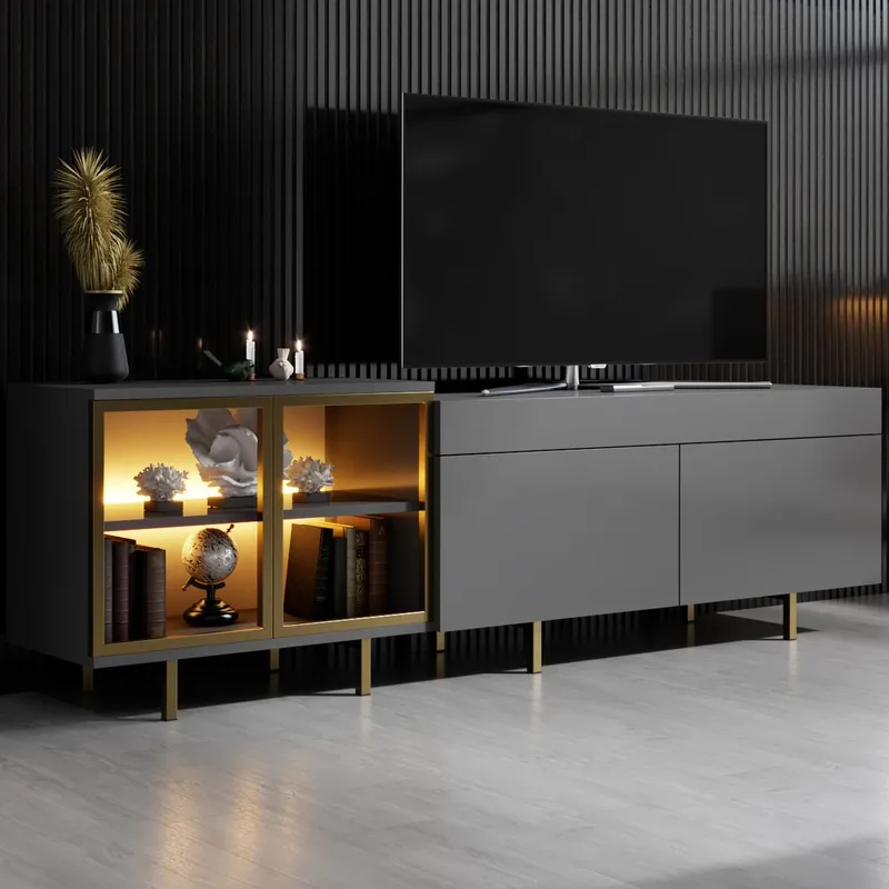 Seyring TV-benk 190 cm - Antrasitt og gull - Møbler - Mediamøbel & tv møbel - TV-benk & mediabenk