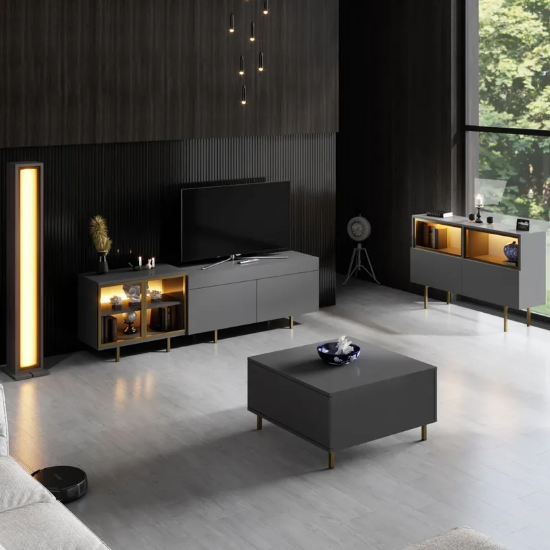 Seyring TV-benk 190 cm - Antrasitt og gull - Møbler - Mediamøbel & tv møbel - TV-benk & mediabenk