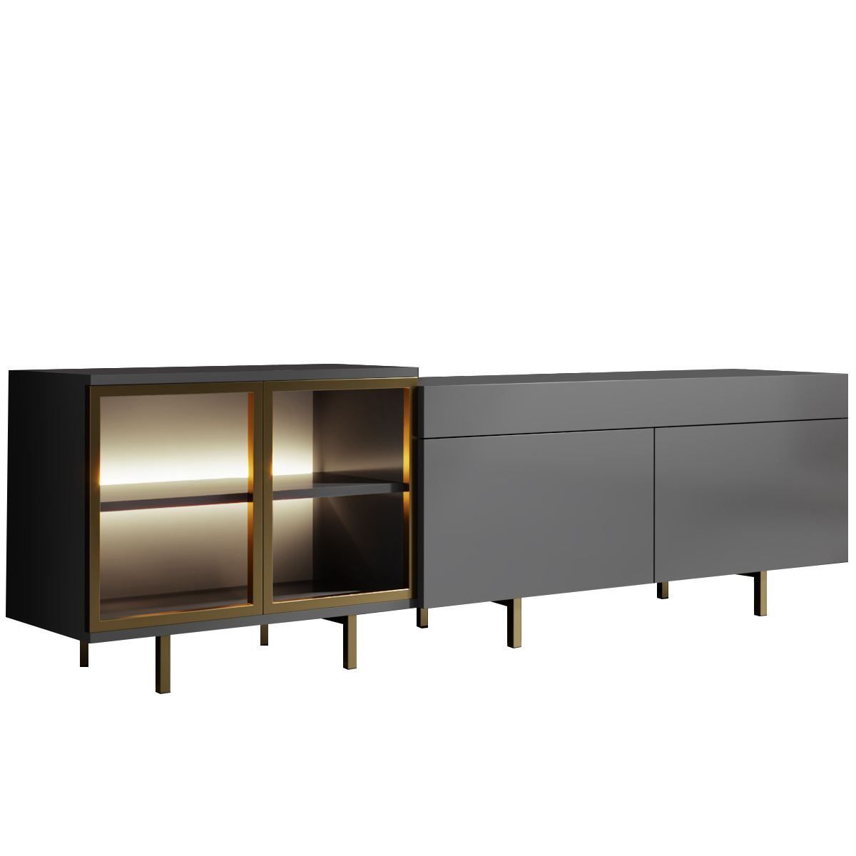 Seyring TV-benk 190 cm - Antrasitt/Gull
