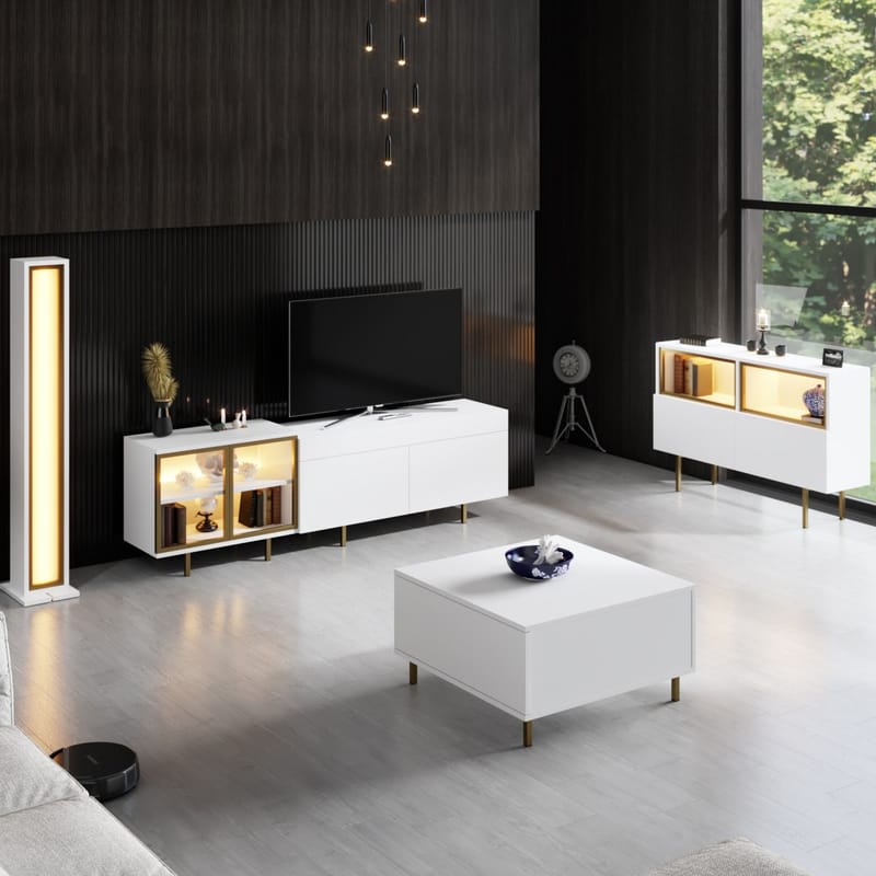 Seyring TV-benk 190 cm - Hvit og gull - Møbler - Mediamøbel & tv møbel - TV-benk & mediabenk