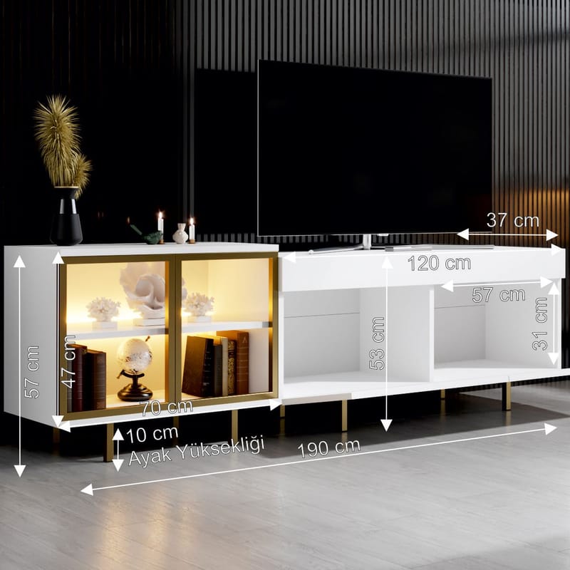 Seyring TV-benk 190 cm - Hvit og gull - Møbler - Mediamøbel & tv møbel - TV-benk & mediabenk