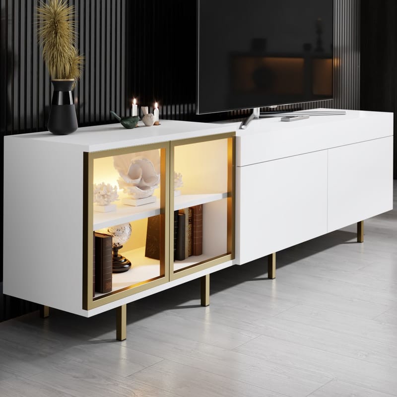 Seyring TV-benk 190 cm - Hvit og gull - Møbler - Mediamøbel & tv møbel - TV-benk & mediabenk