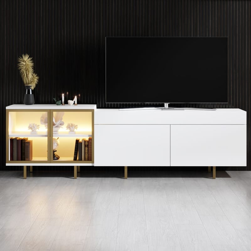Seyring TV-benk 190 cm - Hvit/gull - Møbler - Mediamøbel & tv møbel - TV-benk & mediabenk