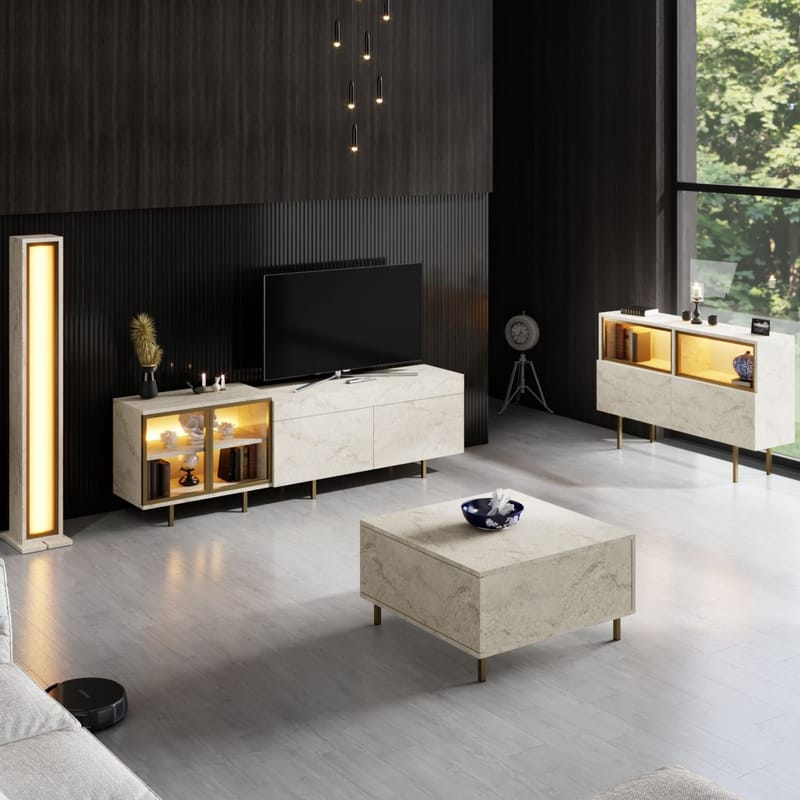 Seyring TV-benk 190 cm - Travertin og gull - Møbler - Mediamøbel & tv møbel - TV-benk & mediabenk