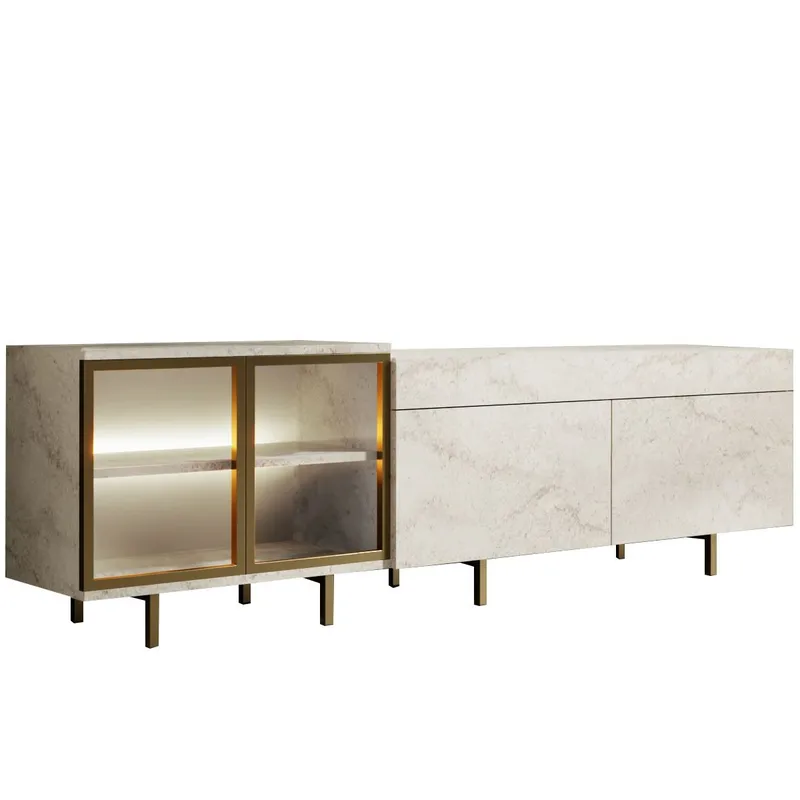 Seyring TV-benk 190 cm - Travertin og gull - Møbler - Mediamøbel & tv møbel - TV-benk & mediabenk