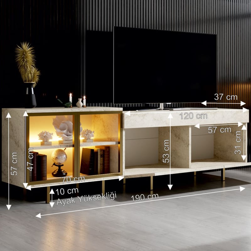 Seyring TV-benk 190 cm - Travertin og gull - Møbler - Mediamøbel & tv møbel - TV-benk & mediabenk