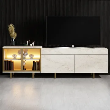 Seyring TV-benk 190 cm - Travertin/gull - Møbler - Mediamøbel & tv møbel - TV-benk & mediabenk