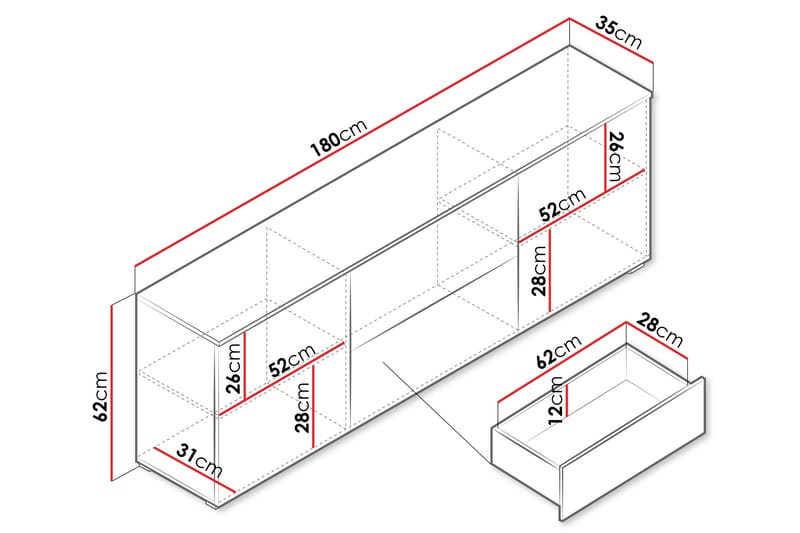 Sherie TV-benk 180 cm - Hvit - Møbler - Mediamøbel & tv møbel - TV-benk & mediabenk