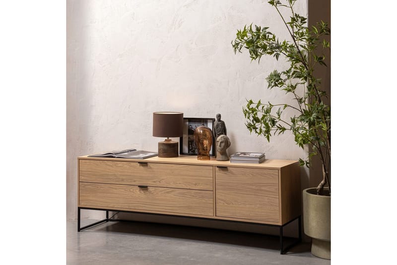 Silas TV-benk 180 cm med Oppbevaring i Tre med Metallunderstell - Beige - Møbler - Mediamøbel & tv møbel - TV-benk & mediabenk