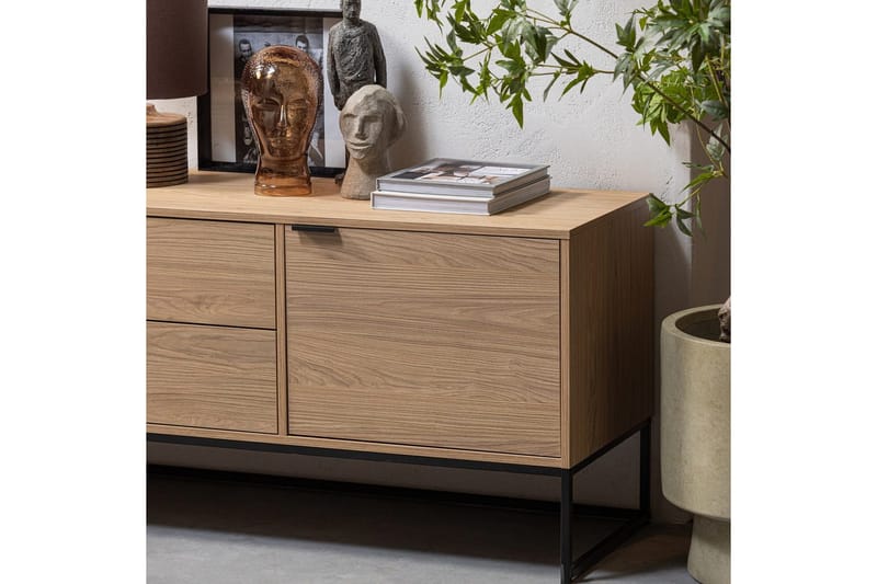 Silas TV-benk 180 cm med Oppbevaring i Tre med Metallunderstell - Beige - Møbler - Mediamøbel & tv møbel - TV-benk & mediabenk
