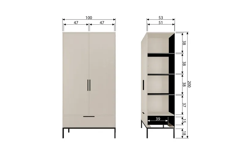 Skap Adam - Furu Støv - Oppbevaring - Klesoppbevaring - Garderober & garderobesystem - Garderobeskap & klesskap