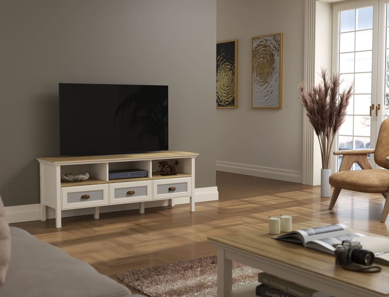 Sopira TV-benk 150 cm - Krem, eik og grått - Møbler - Mediamøbel & tv møbel - Mediestativ & veggfeste